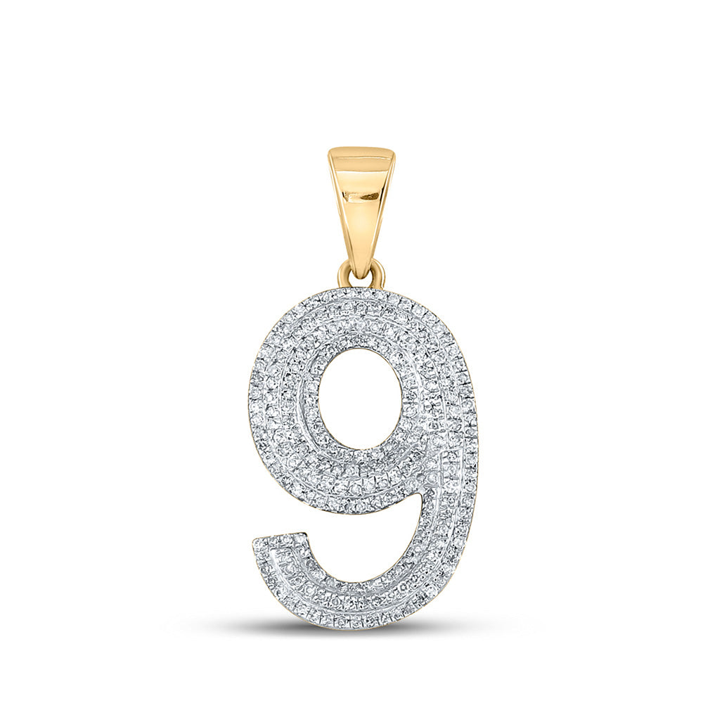 10K Yellow Gold Mens Round Diamond Number Charm Pendant