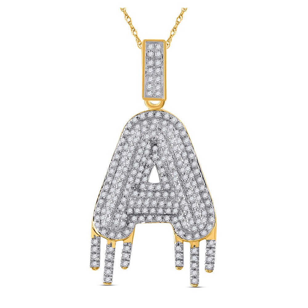 10K Yellow Gold Mens Round Diamond Drip Letter Charm Pendant