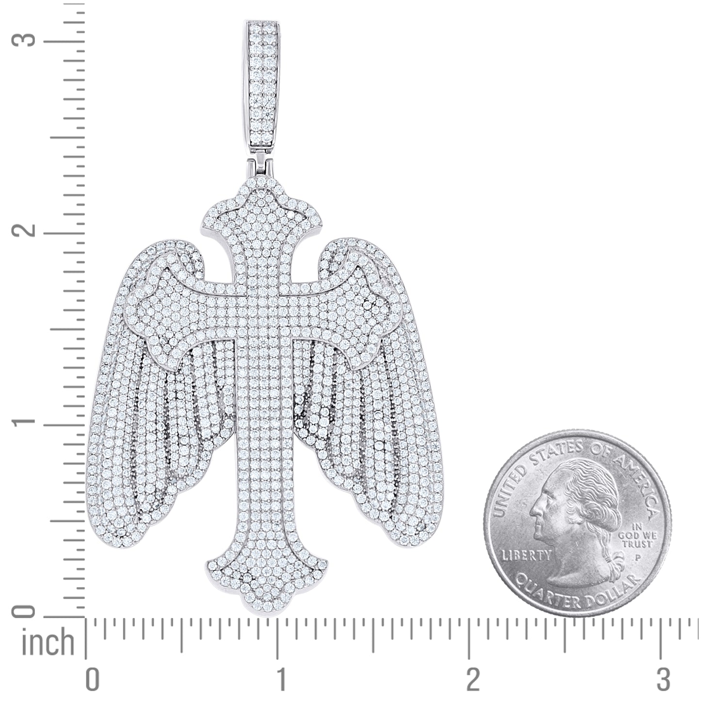 Sterling Silver Mens Round Moissanite Wings Cross Religious Pendant – Elegant Jewelry Gift for Birthday, Anniversary, Engagement, Wedding