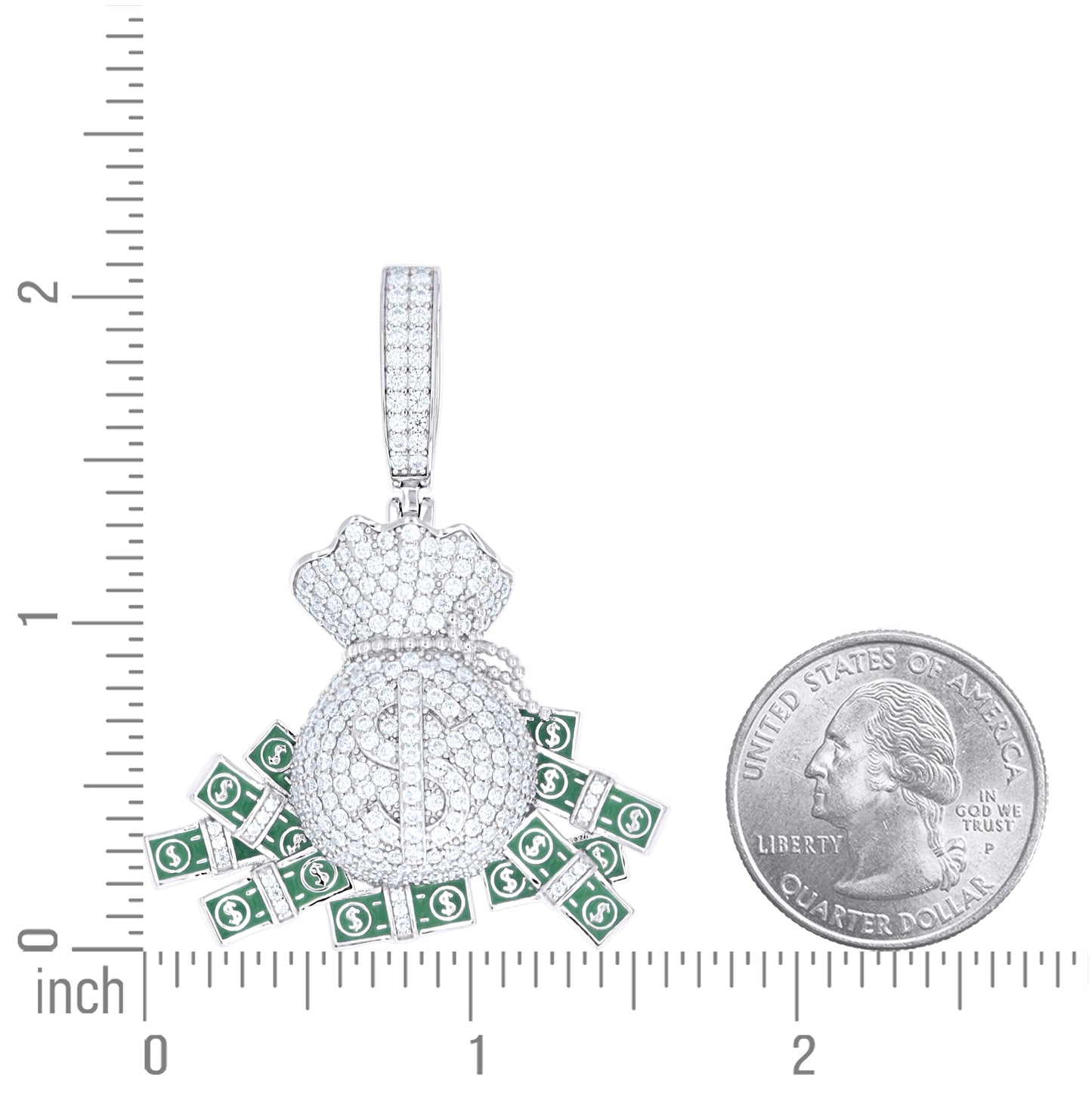 Sterling Silver Mens Moissanite Enameled Money Bag Currency Pendant – Elegant Jewelry Gift for Birthday, Anniversary, Engagement, Wedding