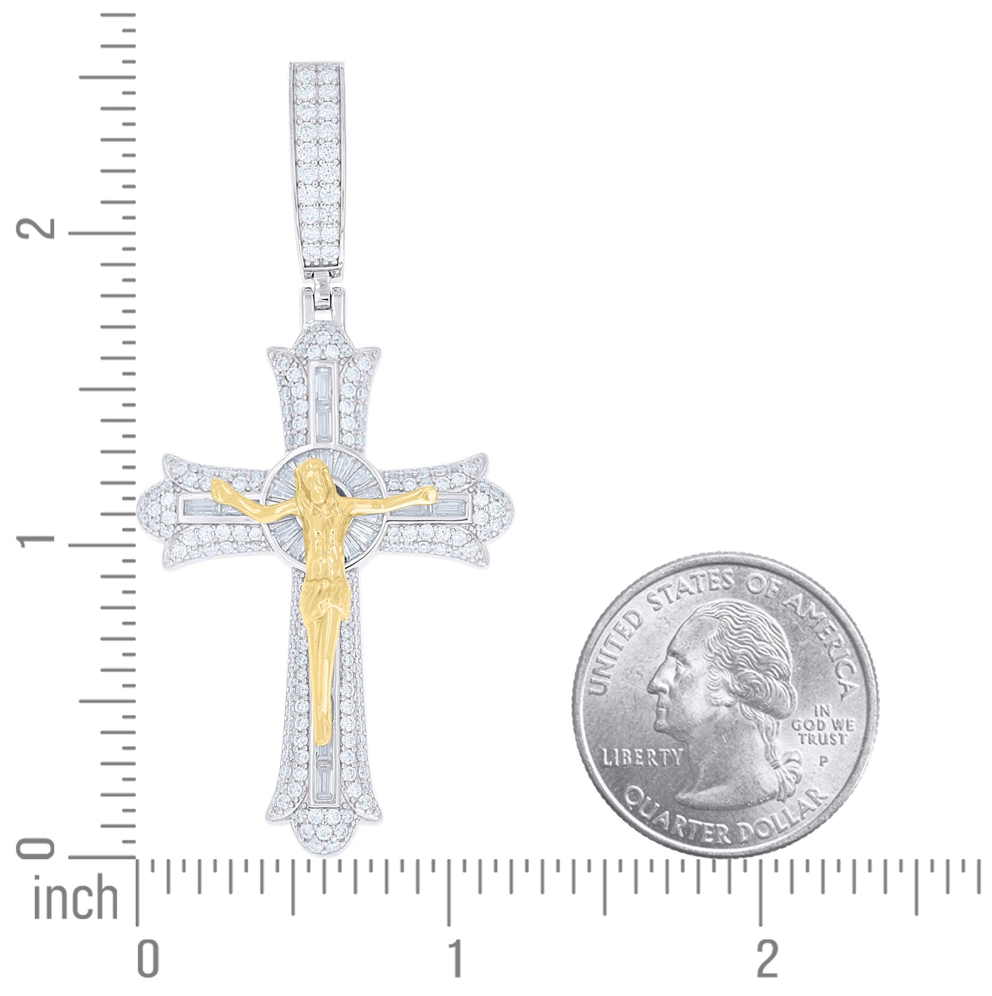 Sterling Silver Yellow-tone Mens Round Baguette Moissanite Crucifix Cross Religious Pendant – Elegant Jewelry Gift for Birthday, Anniversary, Engagement, Wedding