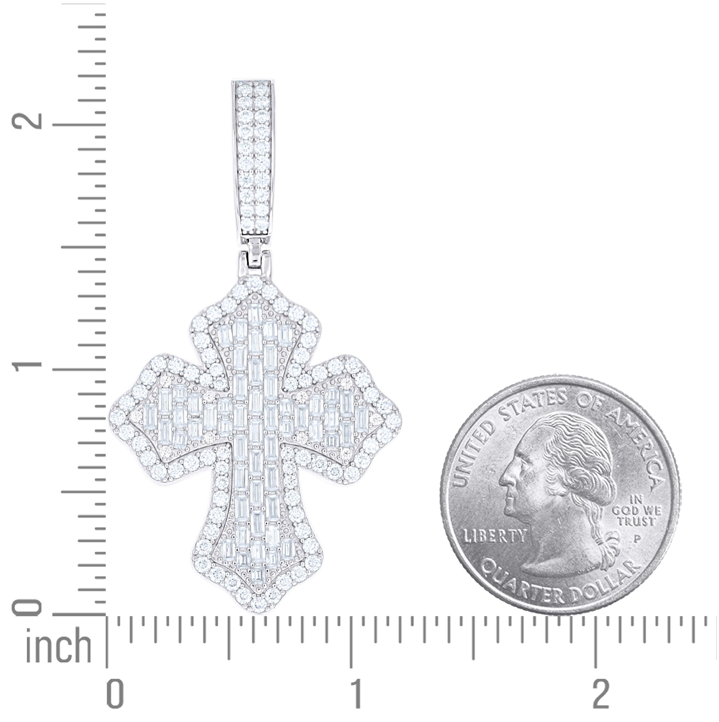 Sterling Silver Mens Round Baguette Moissanite Cross Religious Pendant – Elegant Jewelry Gift for Birthday, Anniversary, Engagement, Wedding