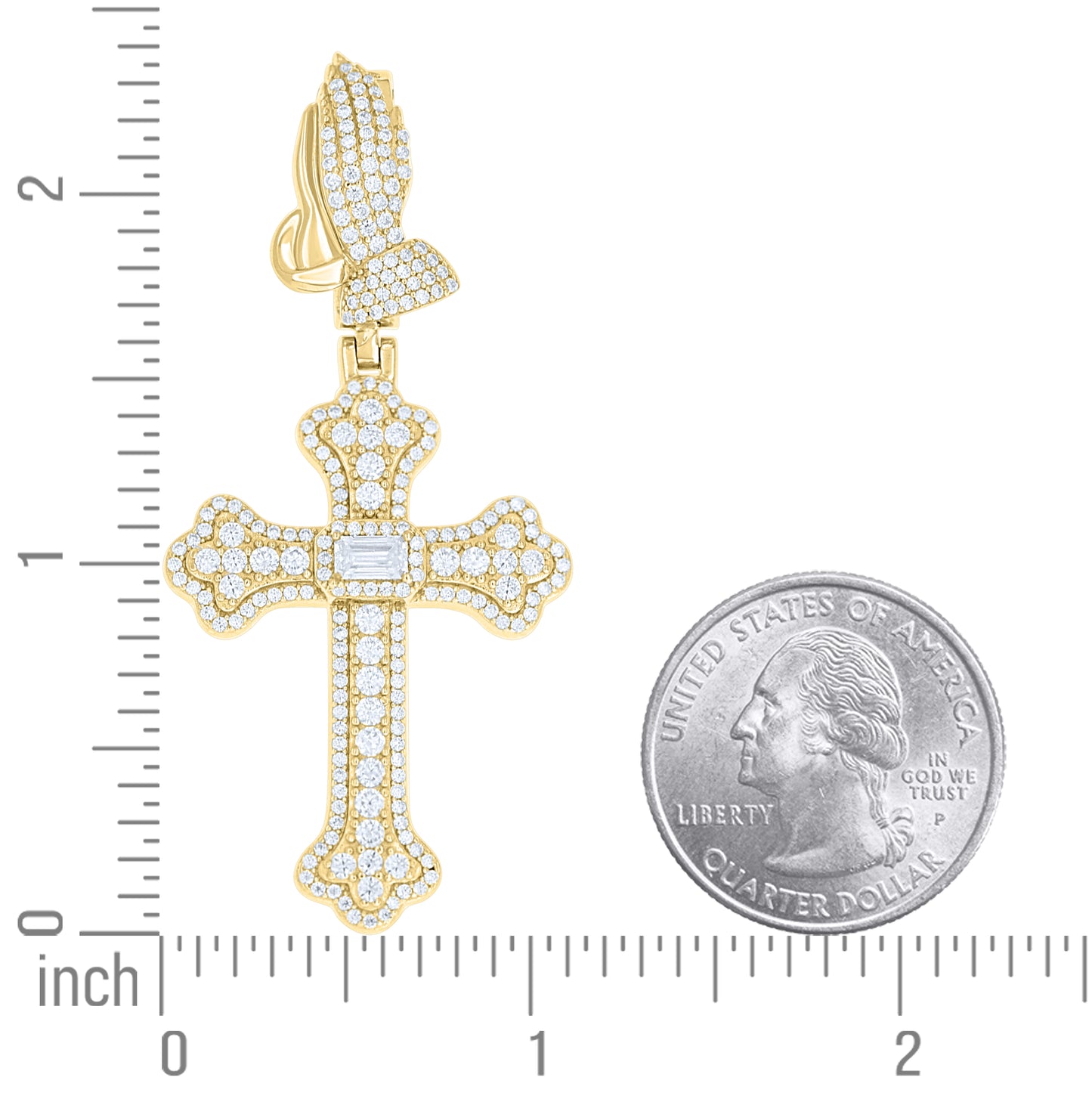 Sterling Silver Mens Round Baguette Moissanite Praying Hands Cross Religious Pendant – Elegant Jewelry Gift for Birthday, Anniversary, Engagement, Wedding