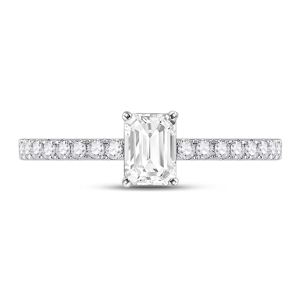 14K White Gold Emerald Diamond Solitaire Bridal Wedding Engagement Ring 1 Cttw, Womens Size: 5-10