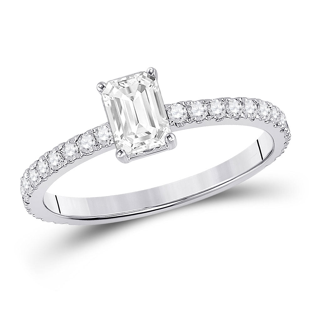 14K White Gold Emerald Diamond Solitaire Bridal Wedding Engagement Ring 1 Cttw, Womens Size: 5-10