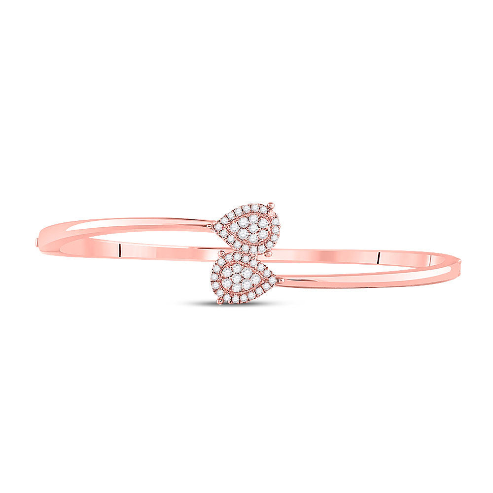 14K Rose Gold Womens Round Diamond Bypass Pear Cluster Bracelet 1/2 Cttw