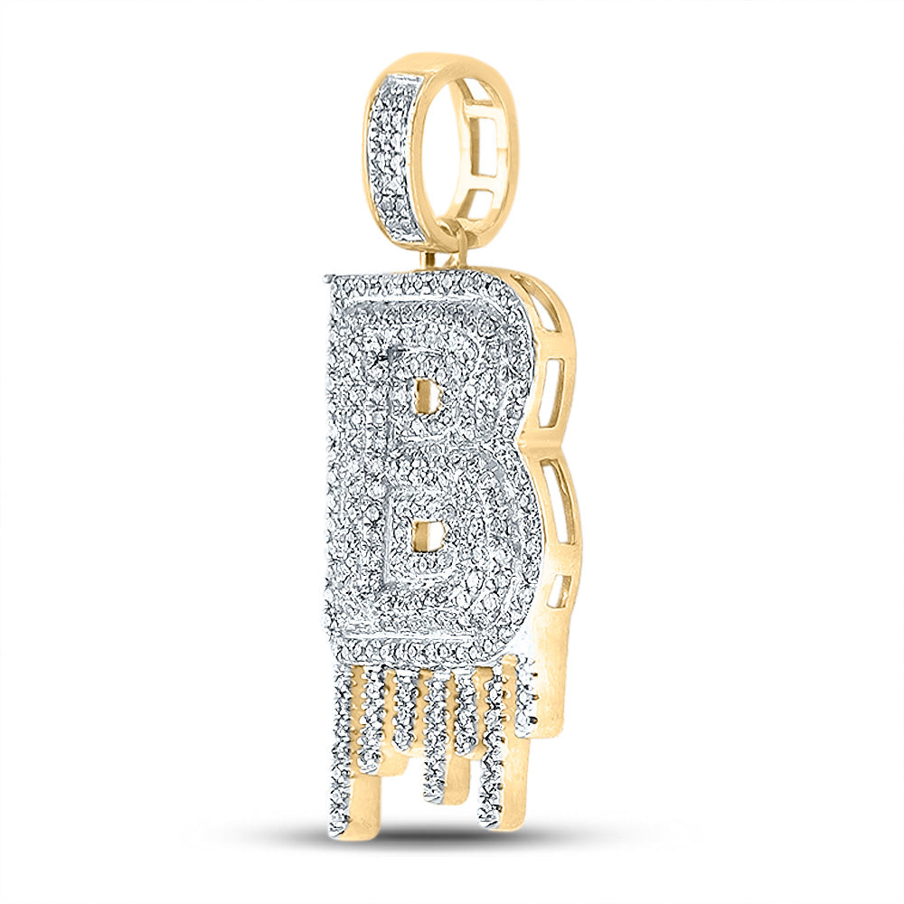 10K Yellow Gold Mens Round Diamond Drip Letter Charm Pendant