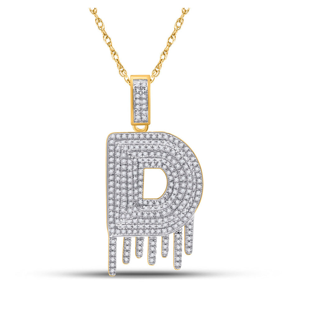 10K Yellow Gold Mens Round Diamond Letter Charm Pendant