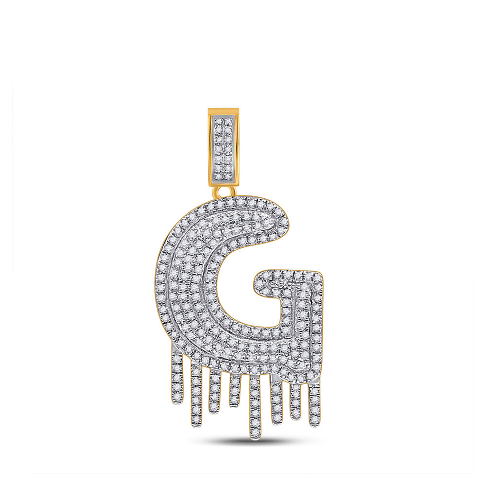 10K Yellow Gold Mens Round Diamond Letter Charm Pendant