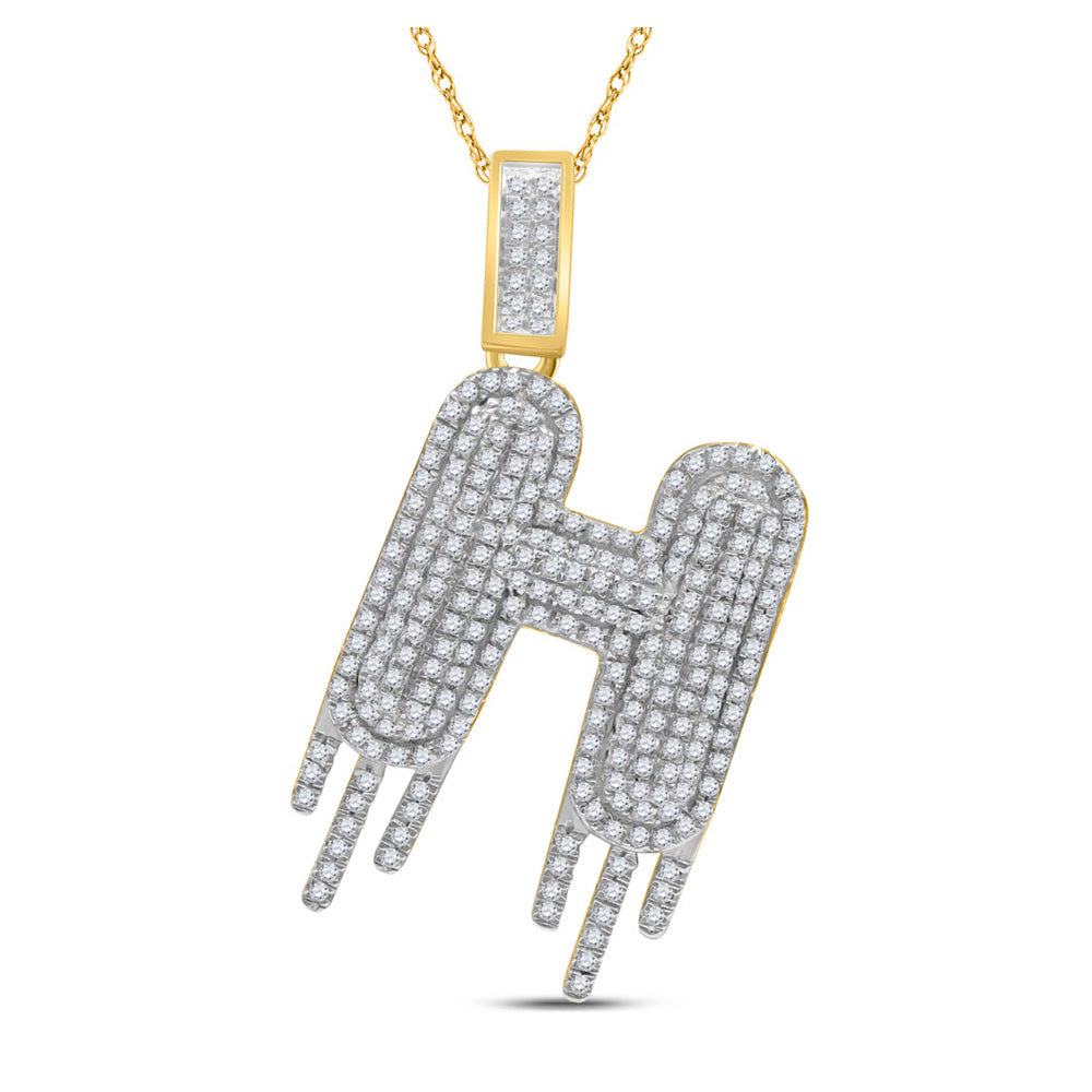 10K Yellow Gold Mens Round Diamond Drip Letter Charm Pendant