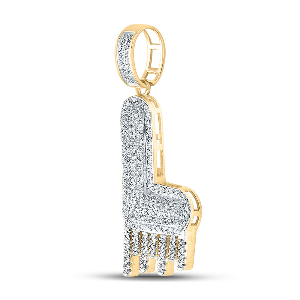10K Yellow Gold Mens Round Diamond Drip Letter Charm Pendant