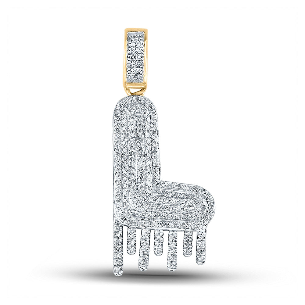 10K Yellow Gold Mens Round Diamond Drip Letter Charm Pendant