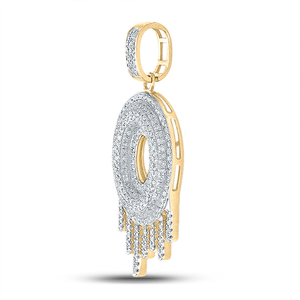 10K Yellow Gold Mens Round Diamond Drip Letter Charm Pendant