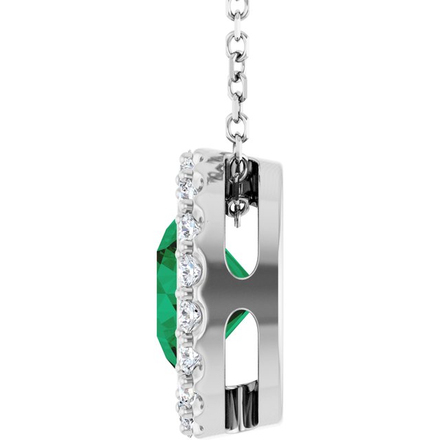 14K White Gold Round 7Mm I1, G-H 16-18 In Polished Lab-Grown Emerald And 1/4 Ctw Natural Diamond Necklace