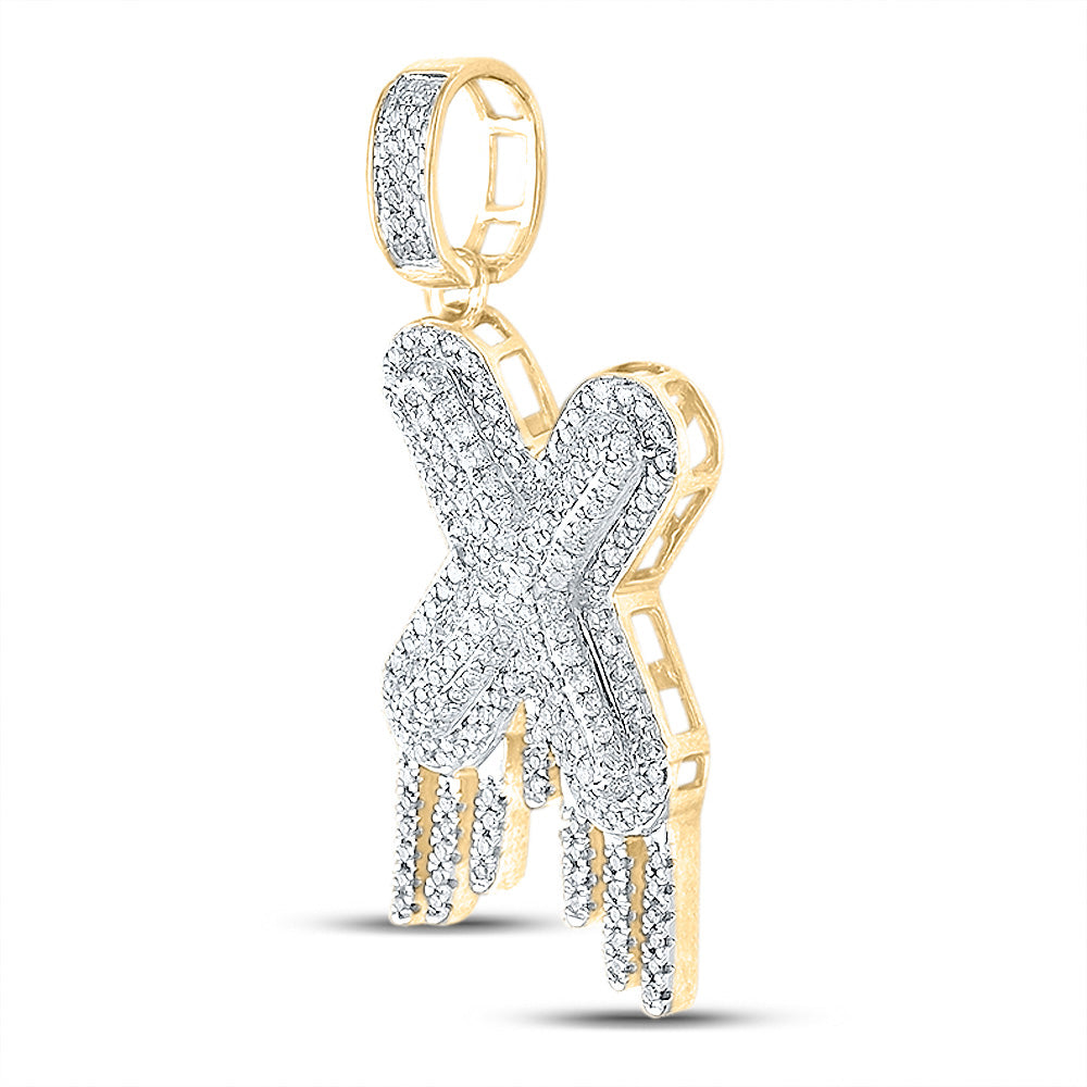 10K Yellow Gold Mens Round Diamond Drip Letter Charm Pendant