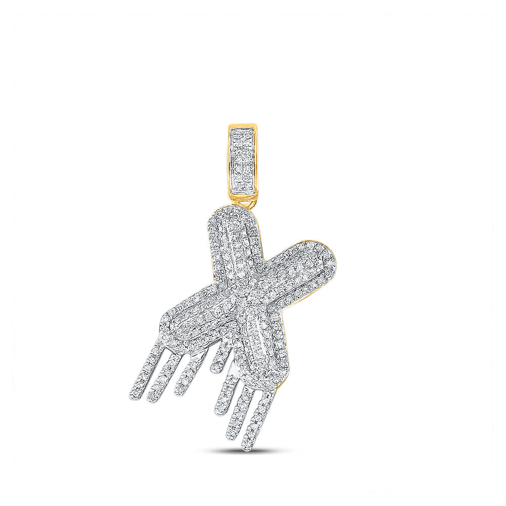10K Yellow Gold Mens Round Diamond Drip Letter Charm Pendant