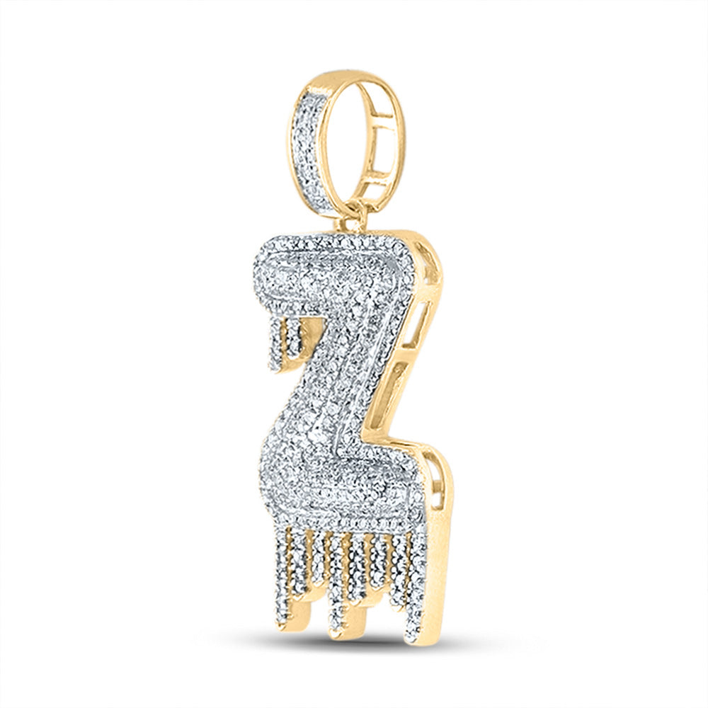 10K Yellow Gold Mens Round Diamond Drip Letter Charm Pendant