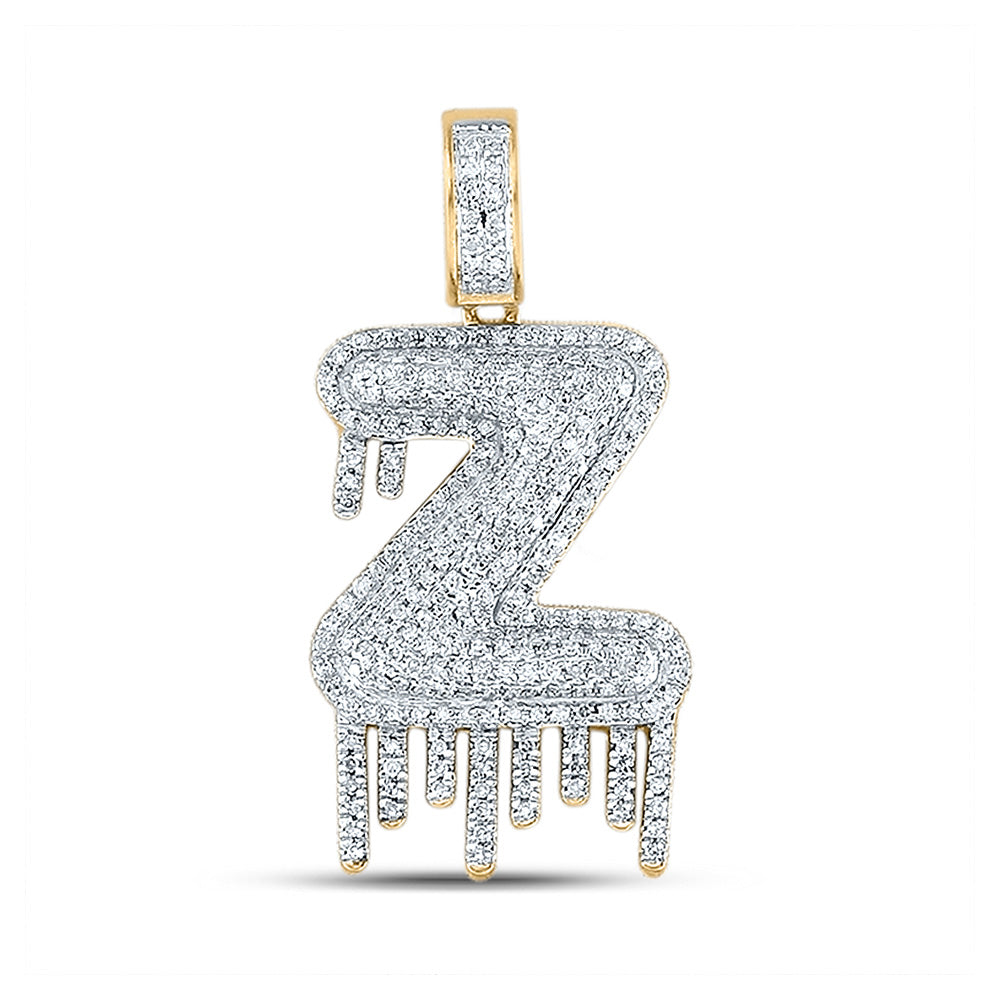 10K Yellow Gold Mens Round Diamond Drip Letter Charm Pendant