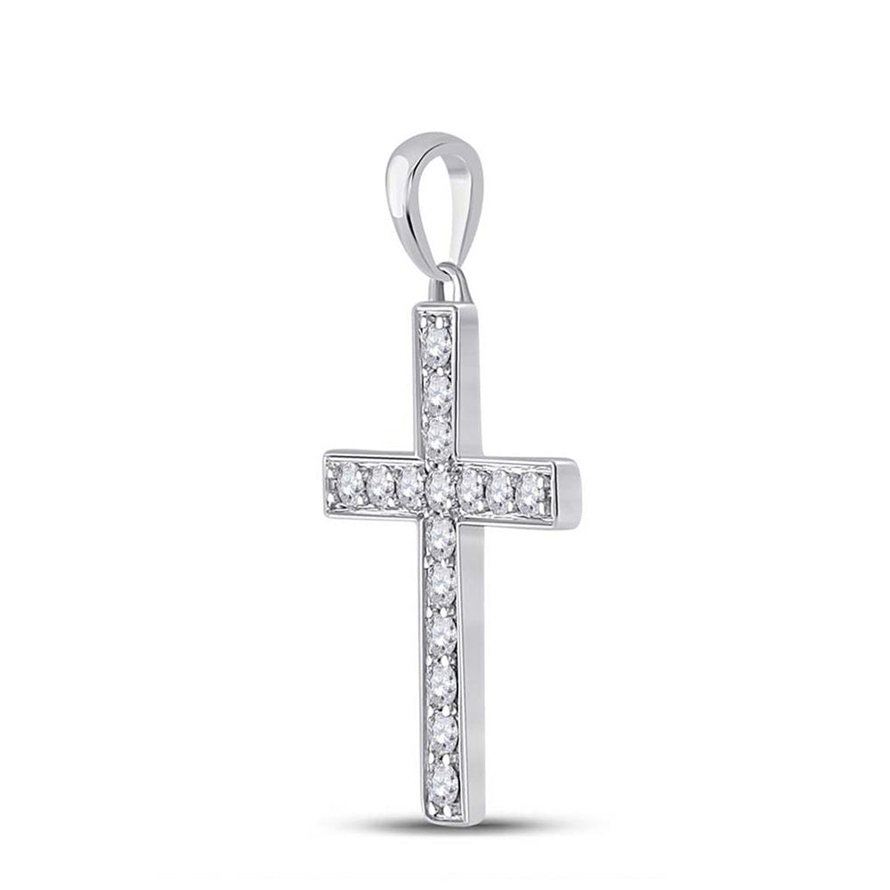 10K White Gold Womens Round Diamond Cross Pendant 1/3 Cttw