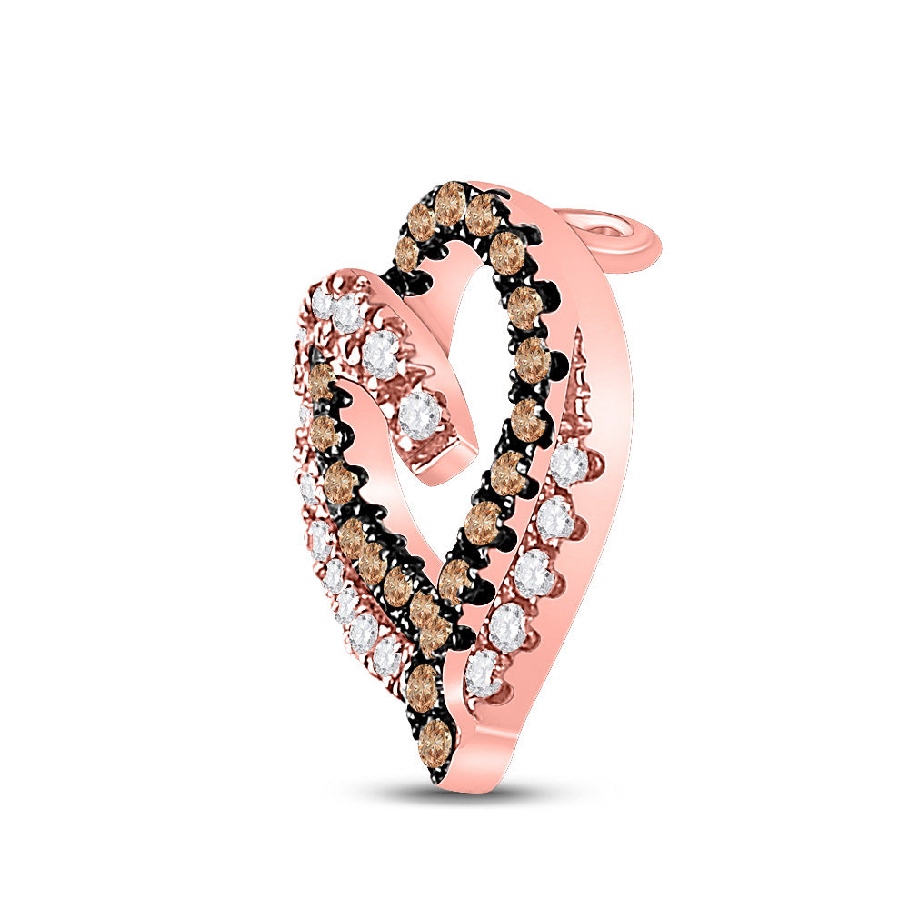 10K Rose Gold Womens Round Brown Diamond Heart Pendant 1/3 Cttw