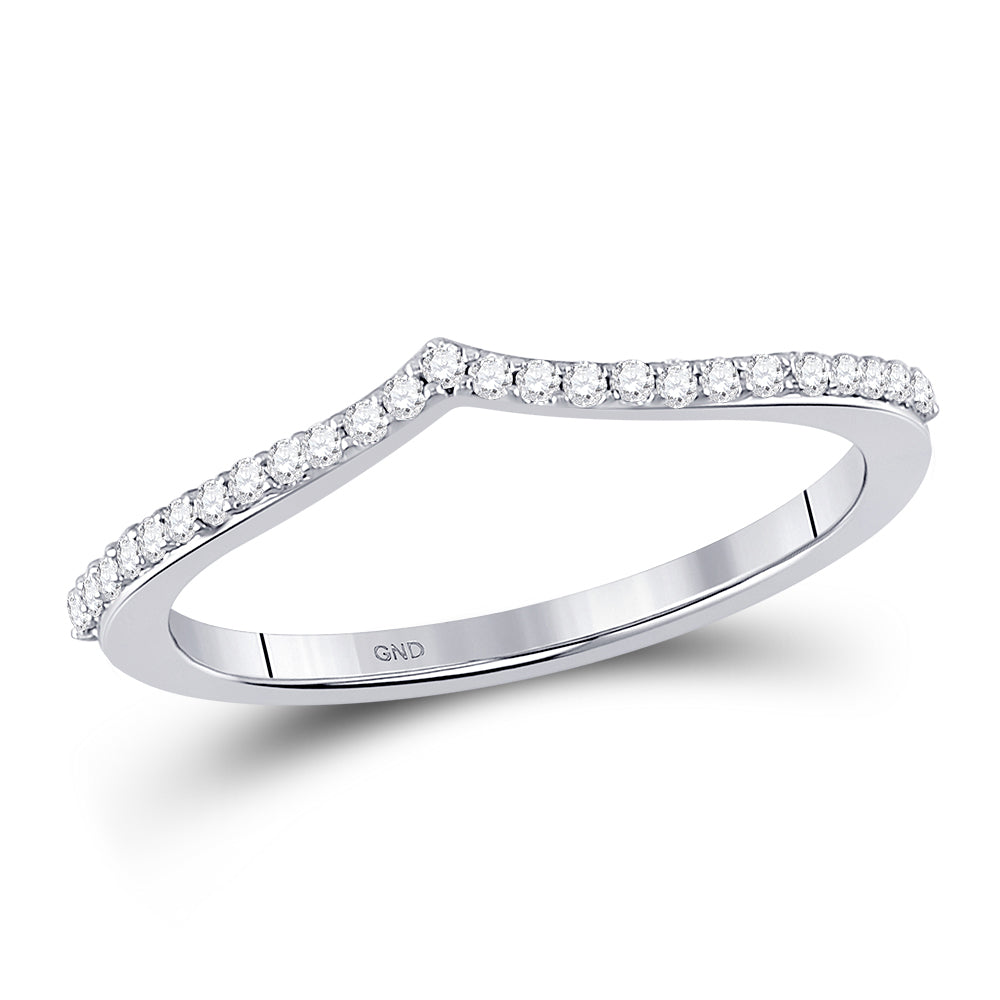 10K White Gold Womens Round Diamond Chevron Stackable Band Ring 1/6 Cttw, Womens Size: 5-10