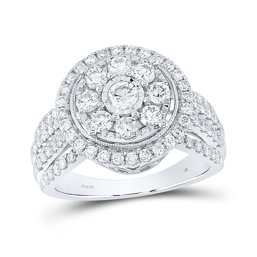 14K White Gold Womens Round Diamond Right Hand Halo Cluster Ring 1-1/2 Cttw, Womens Size: 5-10