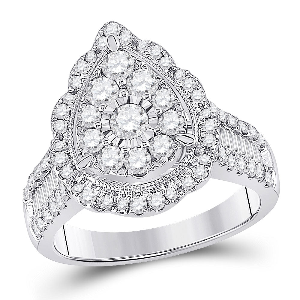 14K White Gold Round Diamond Teardrop Bridal Wedding Engagement Ring 1-5/8 Cttw, Womens Size: 5-10