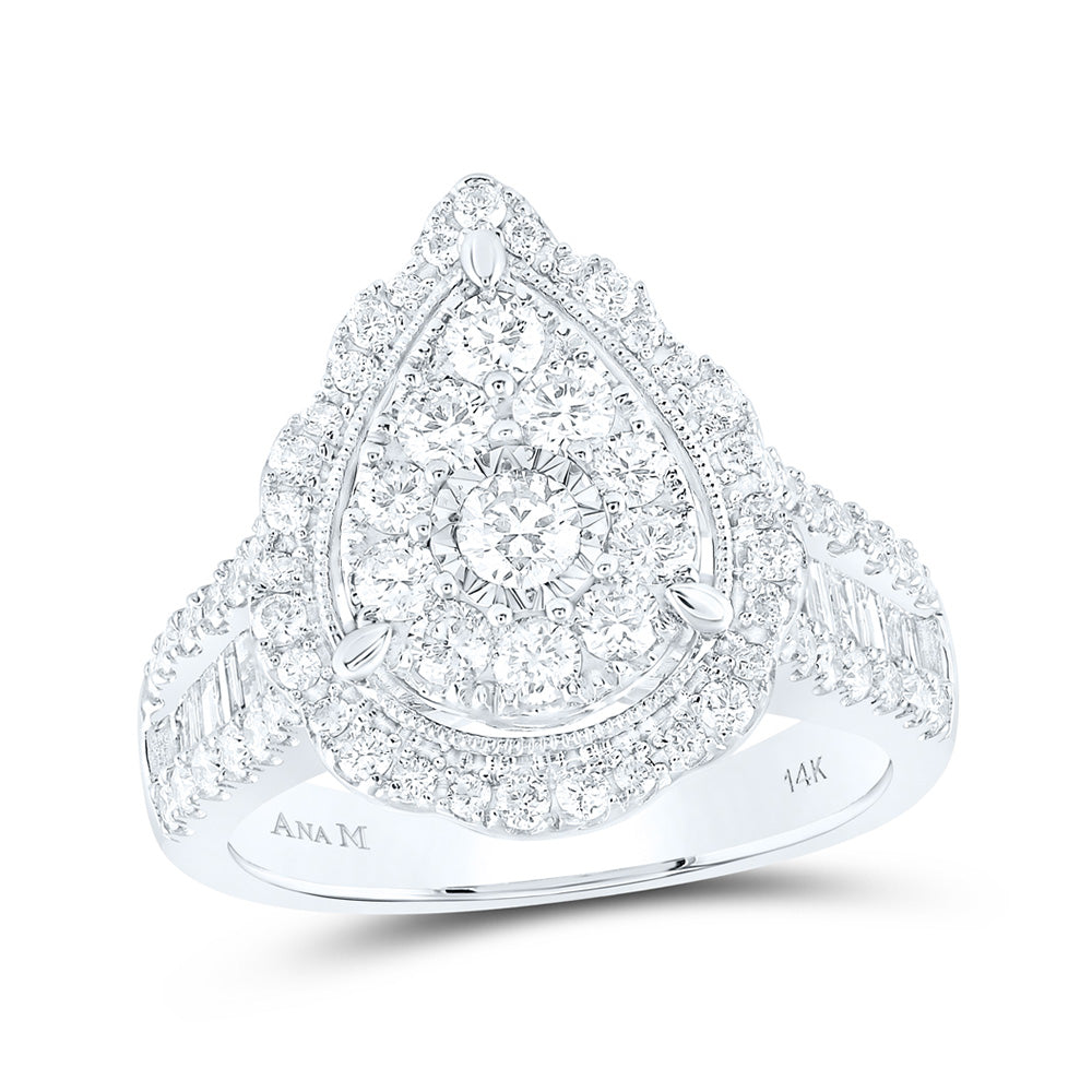 14K White Gold Round Diamond Teardrop Bridal Wedding Engagement Ring 1-5/8 Cttw, Womens Size: 5-10