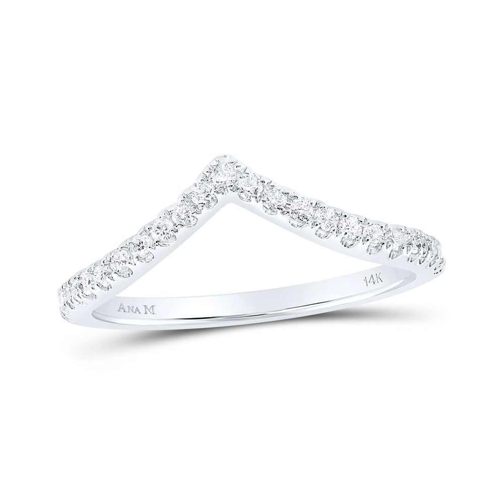 10K White Gold Womens Round Diamond Chevron Stackable Band Ring 1/5 Cttw, Womens Size: 5-10