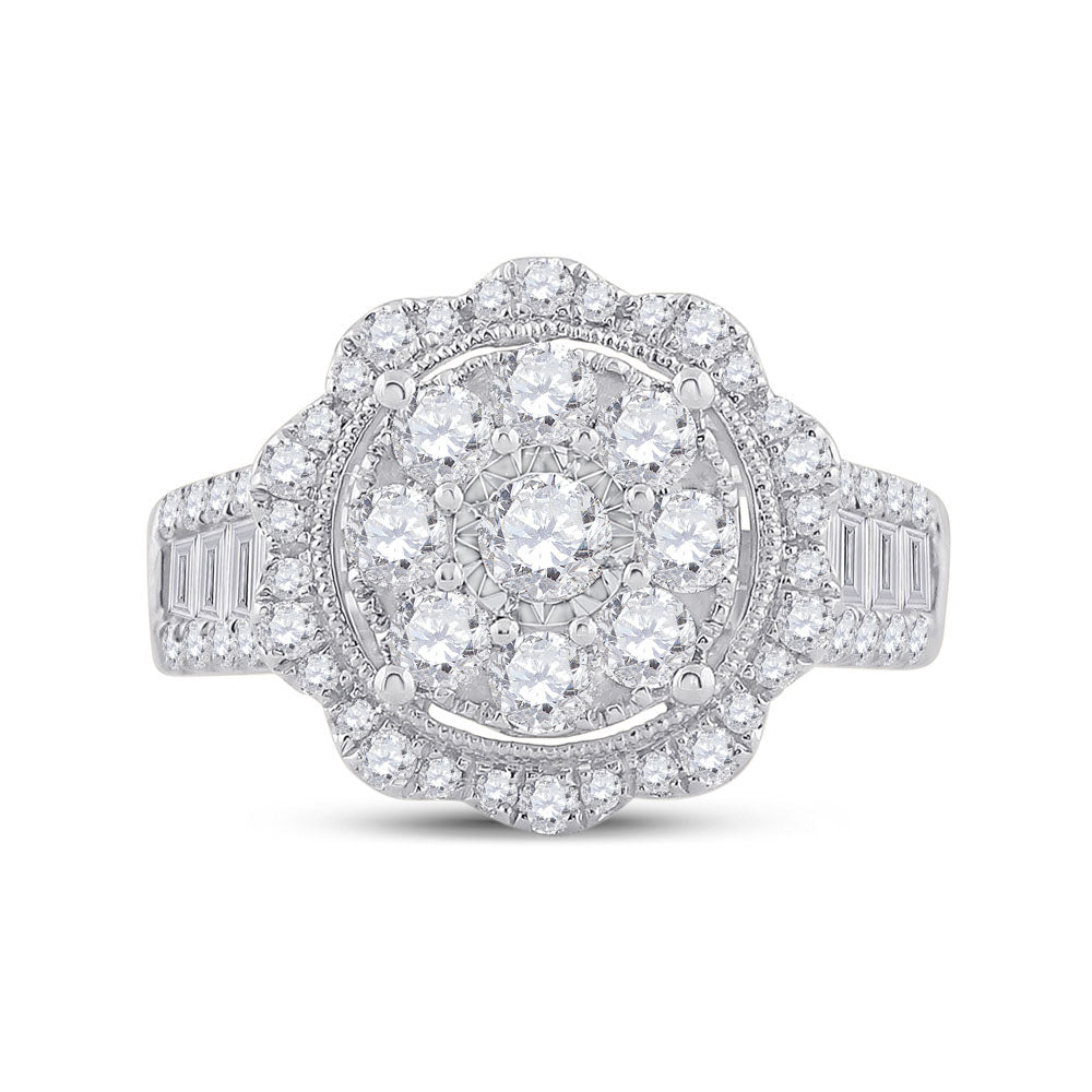 14K White Gold Womens Round Diamond Right Hand Cluster Ring 1-5/8 Cttw, Womens Size: 5-10