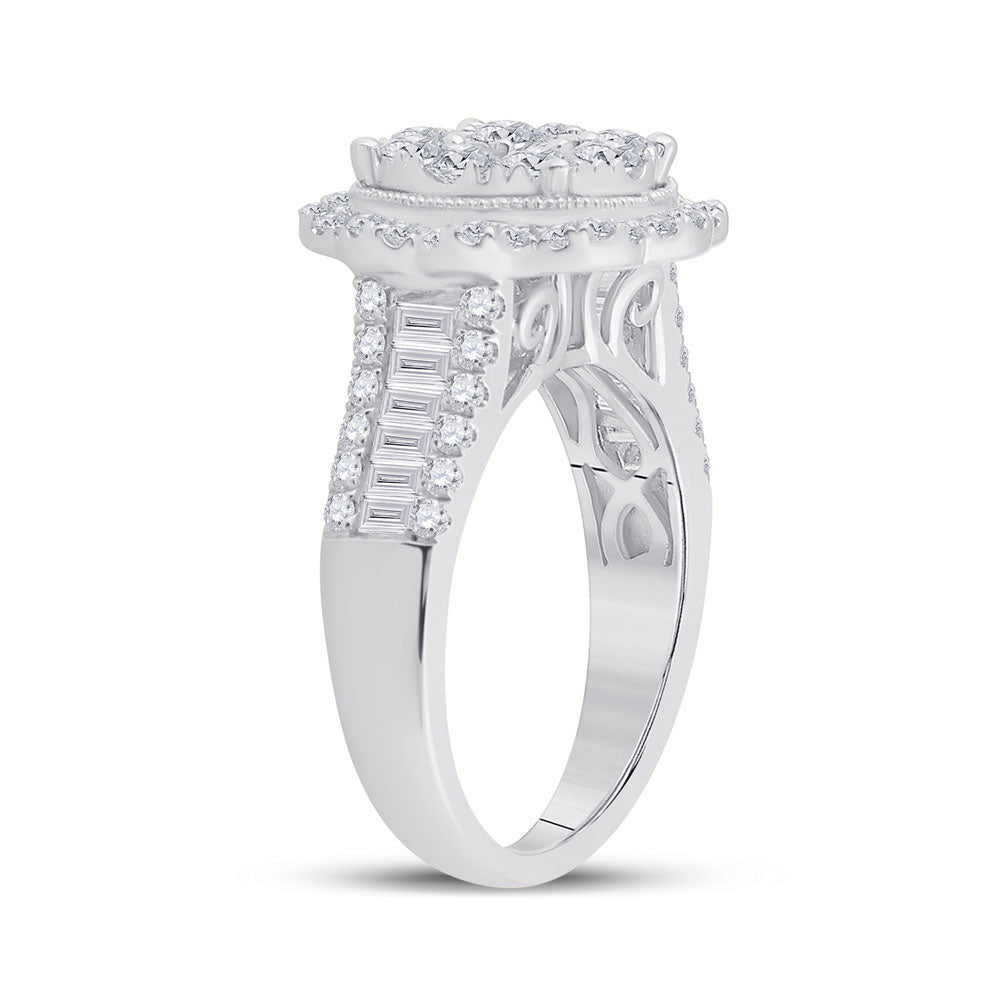 14K White Gold Womens Round Diamond Right Hand Cluster Ring 1-5/8 Cttw, Womens Size: 5-10