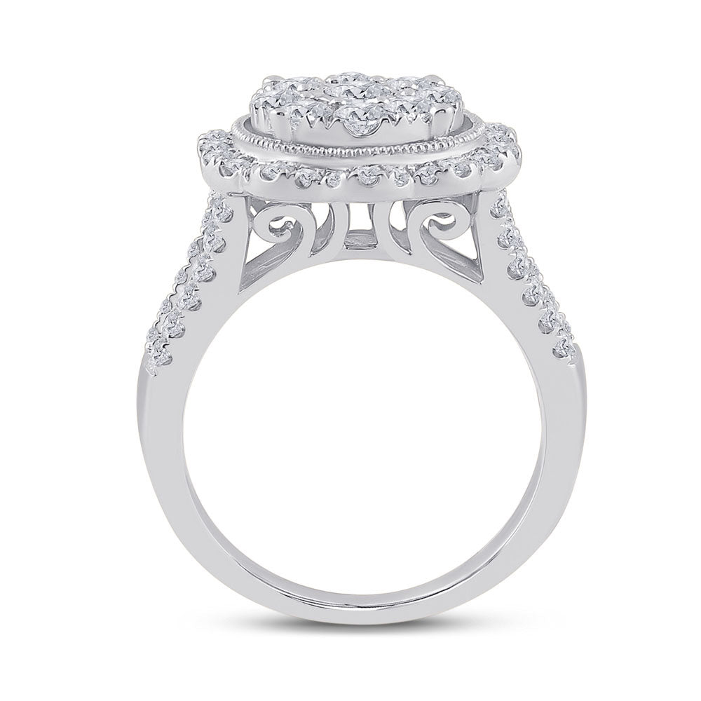 14K White Gold Womens Round Diamond Right Hand Cluster Ring 1-5/8 Cttw, Womens Size: 5-10