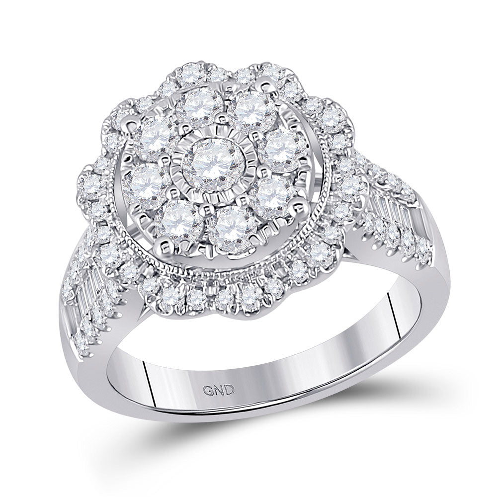14K White Gold Womens Round Diamond Right Hand Cluster Ring 1-5/8 Cttw, Womens Size: 5-10