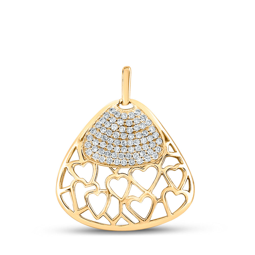 10K Yellow Gold Womens Round Diamond Heart Triangle Pendant 1/2 Cttw