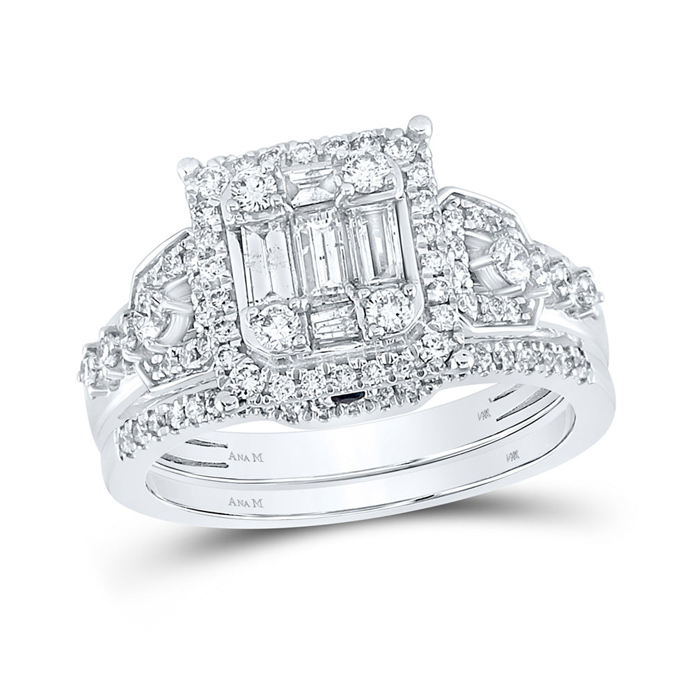 14K White Gold Baguette Diamond Bridal Wedding Ring Band Set 7/8 Cttw, Womens Size: 5-10