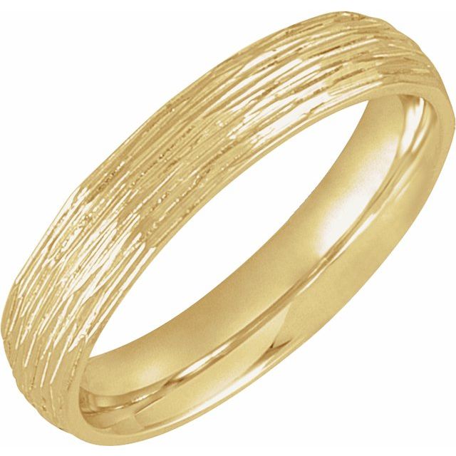18K Yellow Gold Polished Bark-Style Comfort-Fit Band With Bead Blast Finish