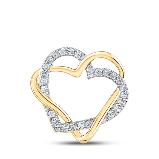10K Yellow Gold Womens Round Diamond Double Heart Pendant 1/4 Cttw