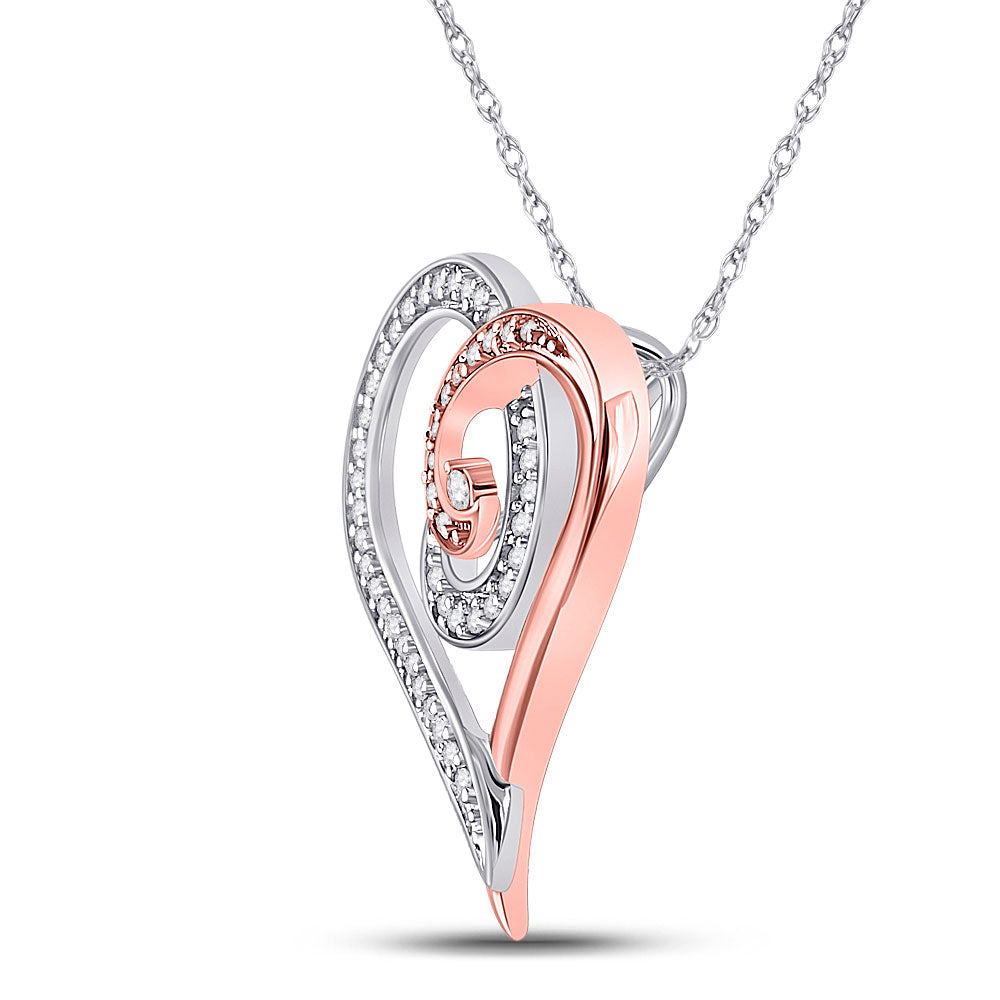 10K Rose Gold Womens Round Diamond Curl Heart Pendant 1/6 Cttw