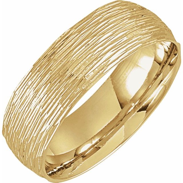 14K Yellow Or White Gold Polished Bark-Style Comfort-Fit Band With Bead Blast Finish