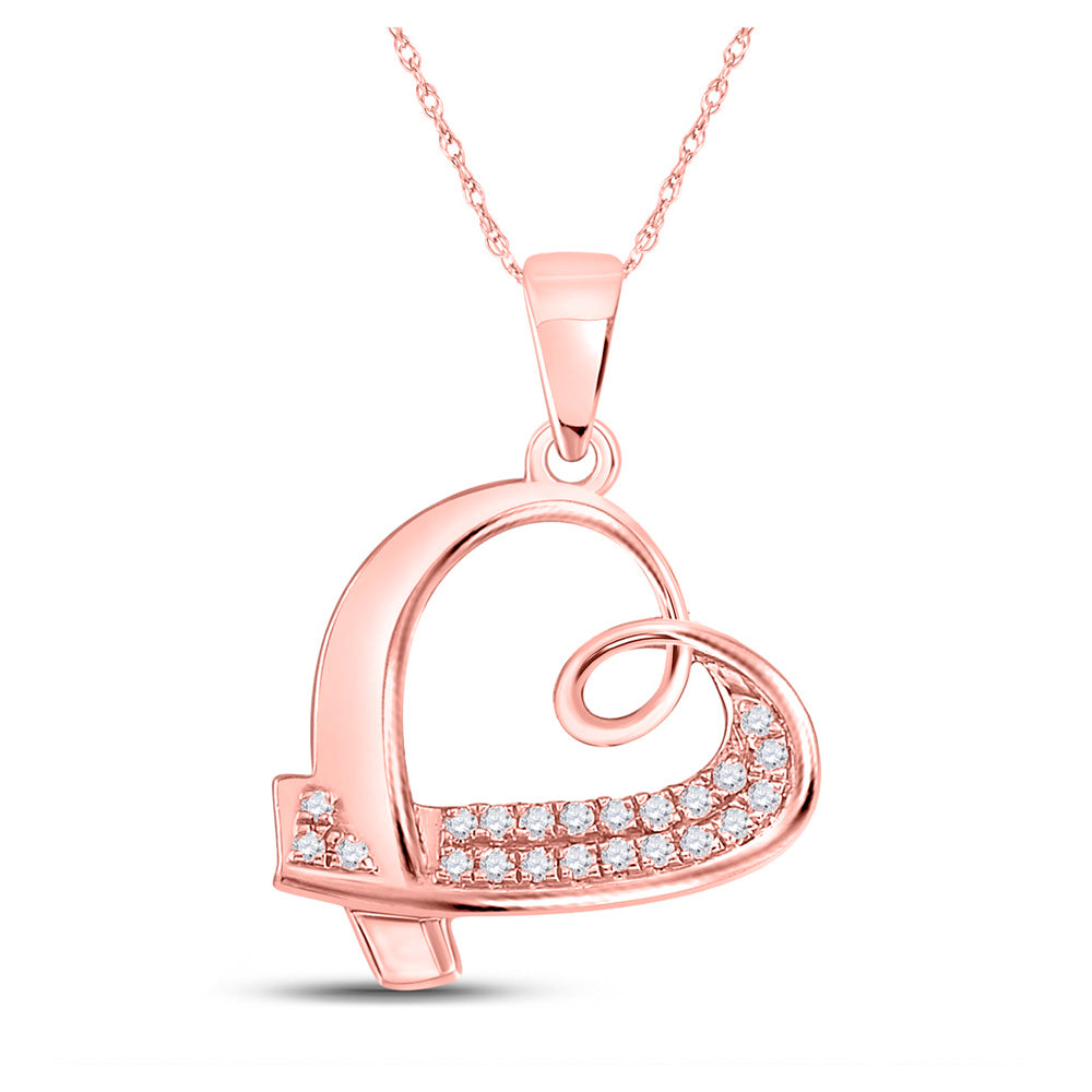 10K White Or Rose Gold Womens Round Diamond Sideways Heart Pendant