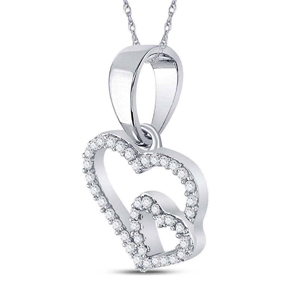 10K White Or Rose Gold Womens Round Diamond Sideways Heart Pendant