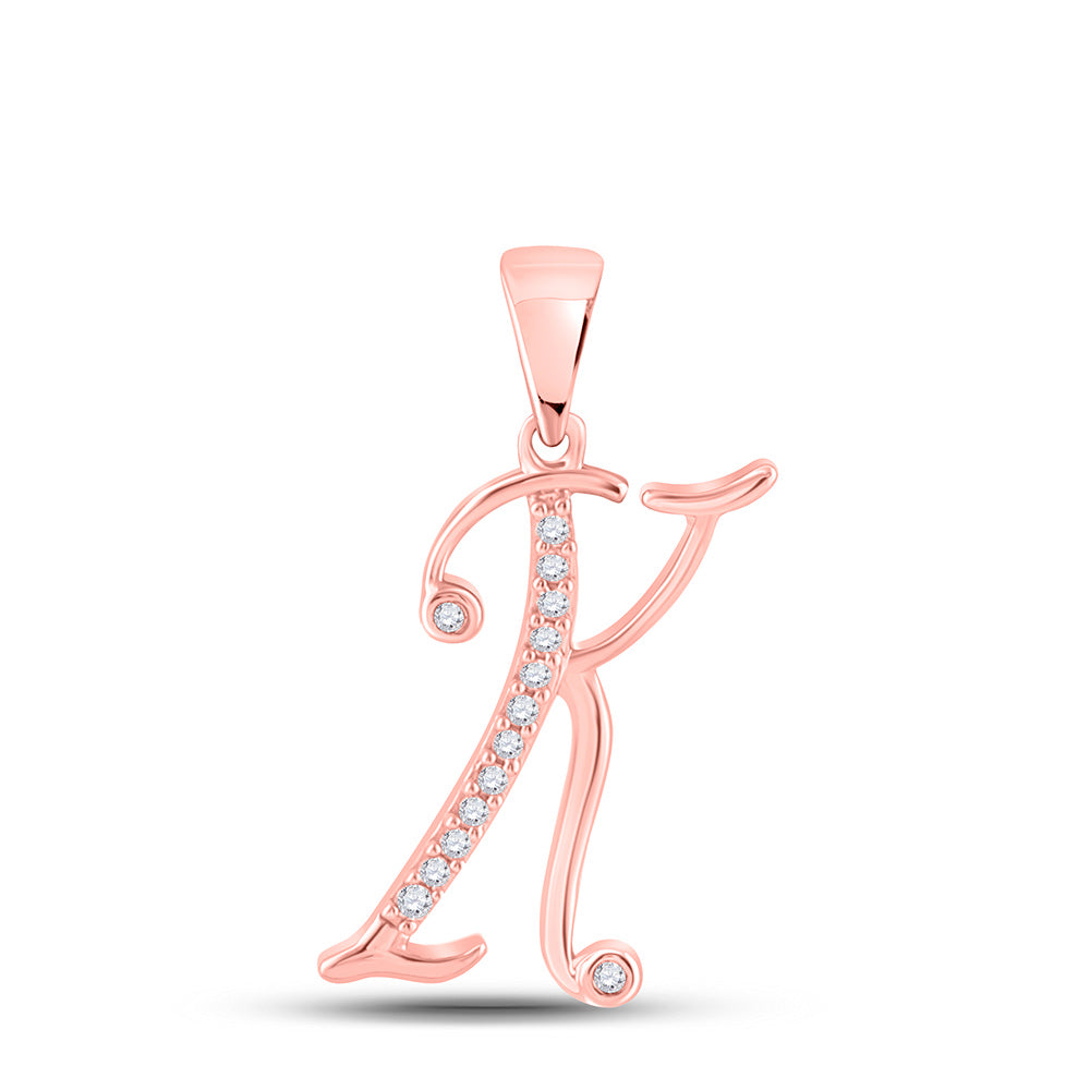 10K Rose Gold Womens Round Diamond Initial Letter Pendant