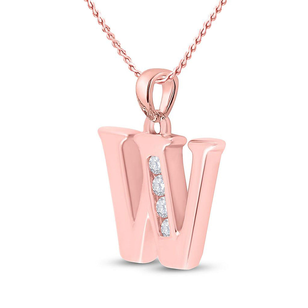 10K Rose Gold Womens Round Diamond Initial W Letter Pendant 1/20 Cttw