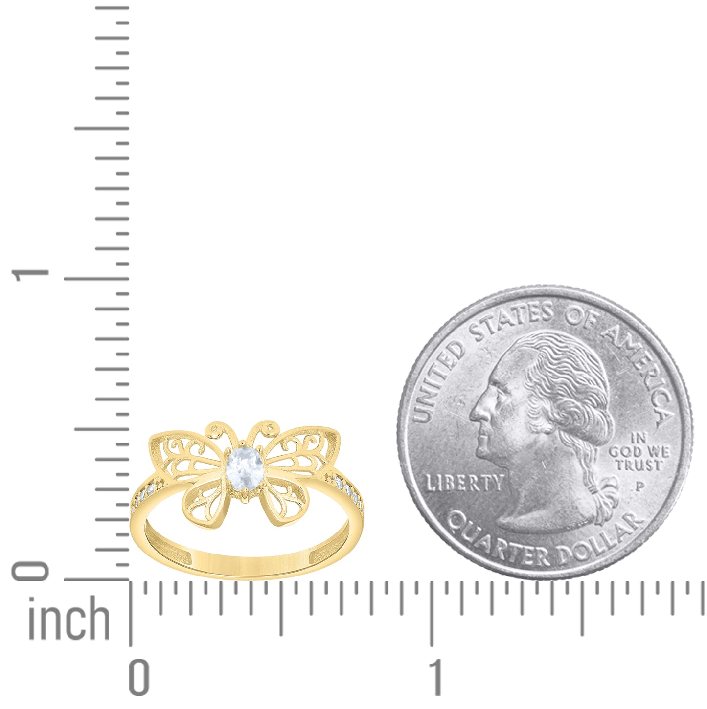 14kt Yellow Gold Womens Oval Blue Cubic-Zirconia Butterfly Fashion Ring– Elegant Jewelry Gift for Birthday, Anniversary, Engagement, Wedding