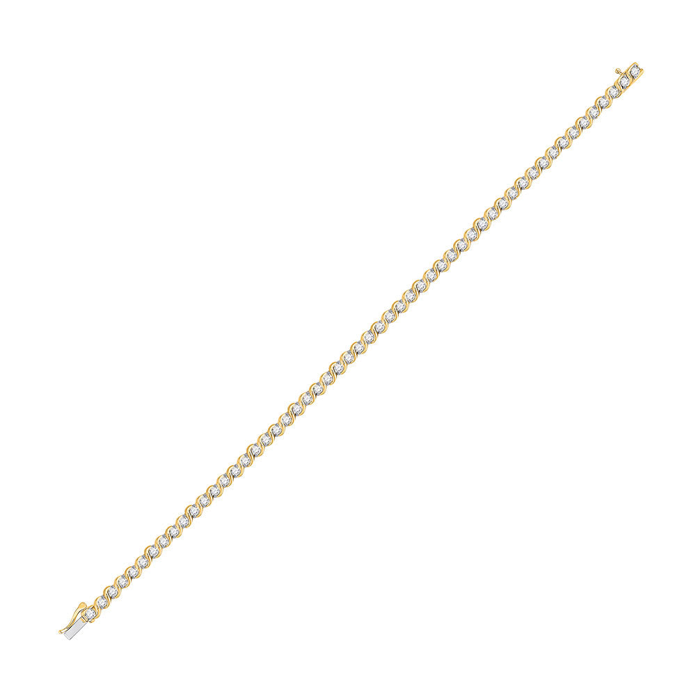 10K Two-tone Gold Womens Round Diamond Tennis Bracelet 2 Cttw