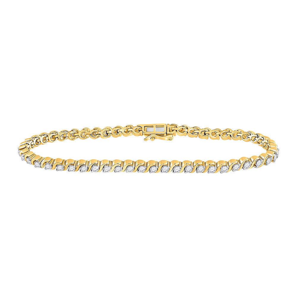 10K Two-tone Gold Womens Round Diamond Tennis Bracelet 2 Cttw