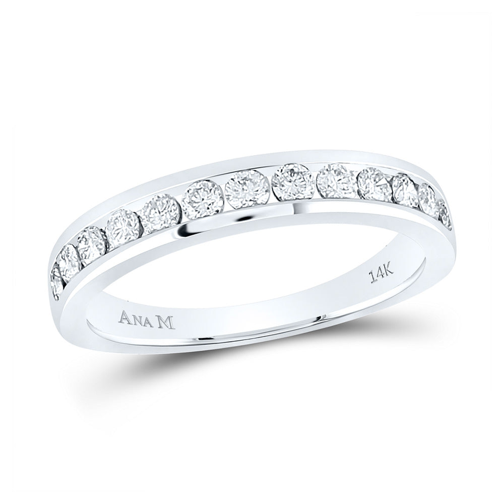 14K White Gold Womens Round Diamond Wedding Single Row Band 1/2 Cttw, Womens Size: 5-10