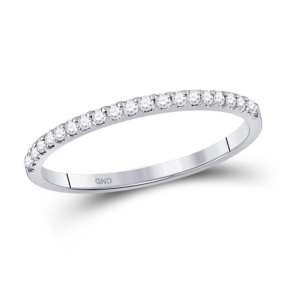 14K White Gold Womens Round Diamond Wedding Single Row Band 1/6 Cttw, Womens Size: 5-10