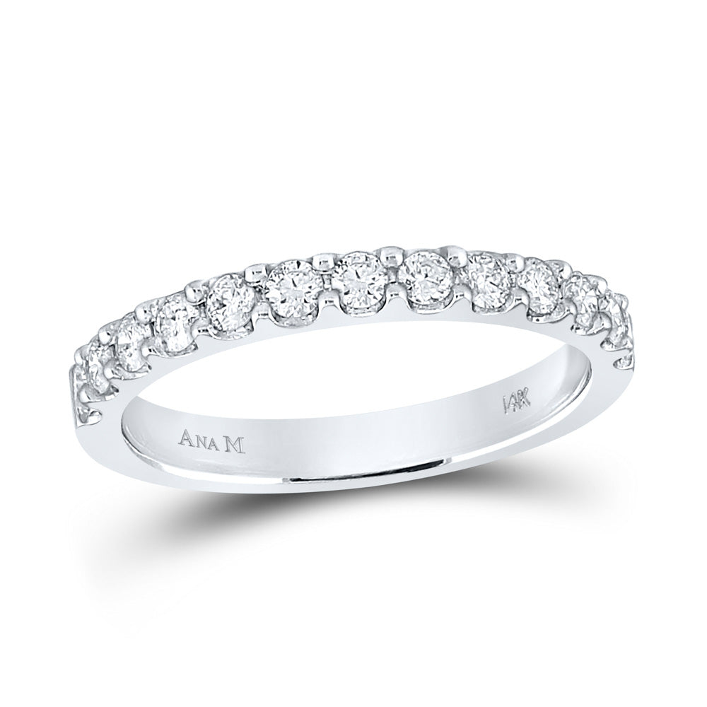 14K White Gold Womens Round Diamond Wedding Single Row Band 1/2 Cttw, Womens Size: 5-10