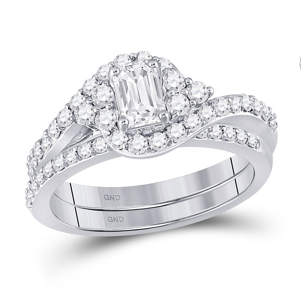 14K White Gold Emerald Diamond Bridal Wedding Ring Band Set 1-1/4 Cttw, Womens Size: 5-10